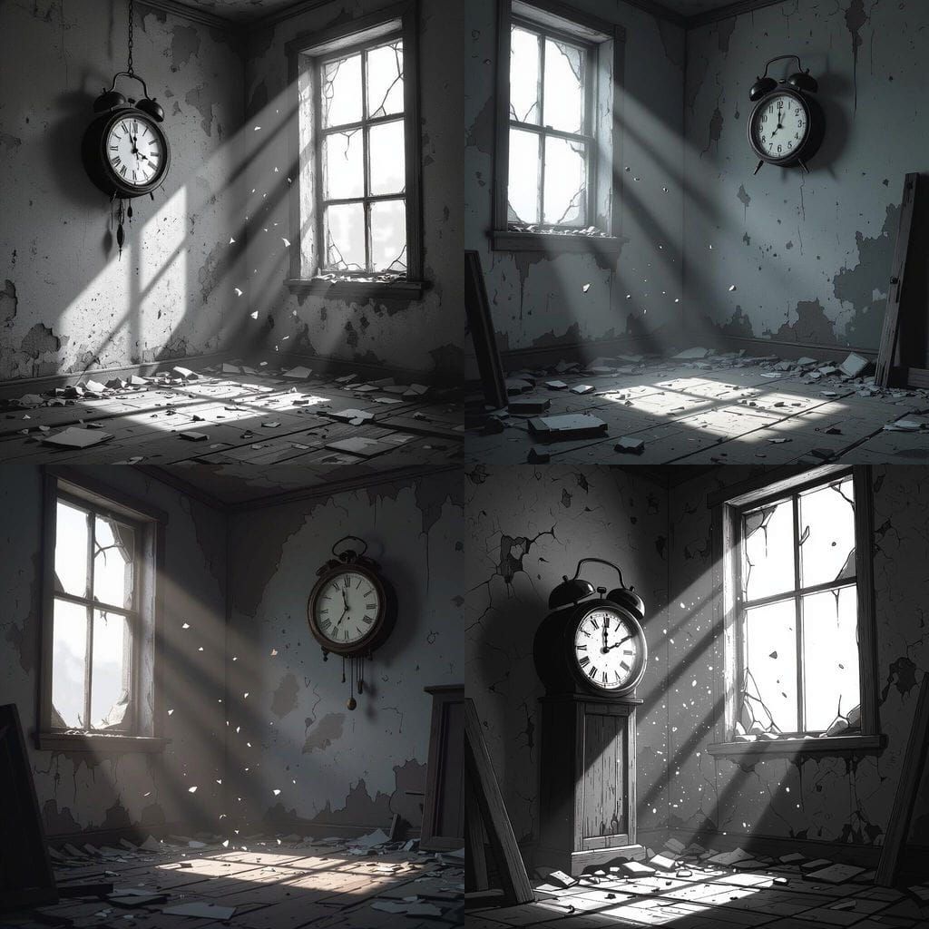 Abandoned Room with Ticking Clock and Moody Light