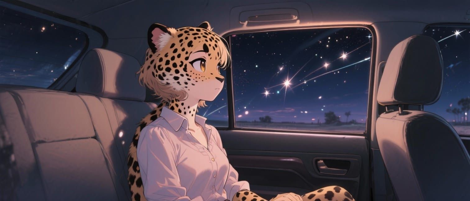 Anime Cheetah Girl Gazing at Starlight