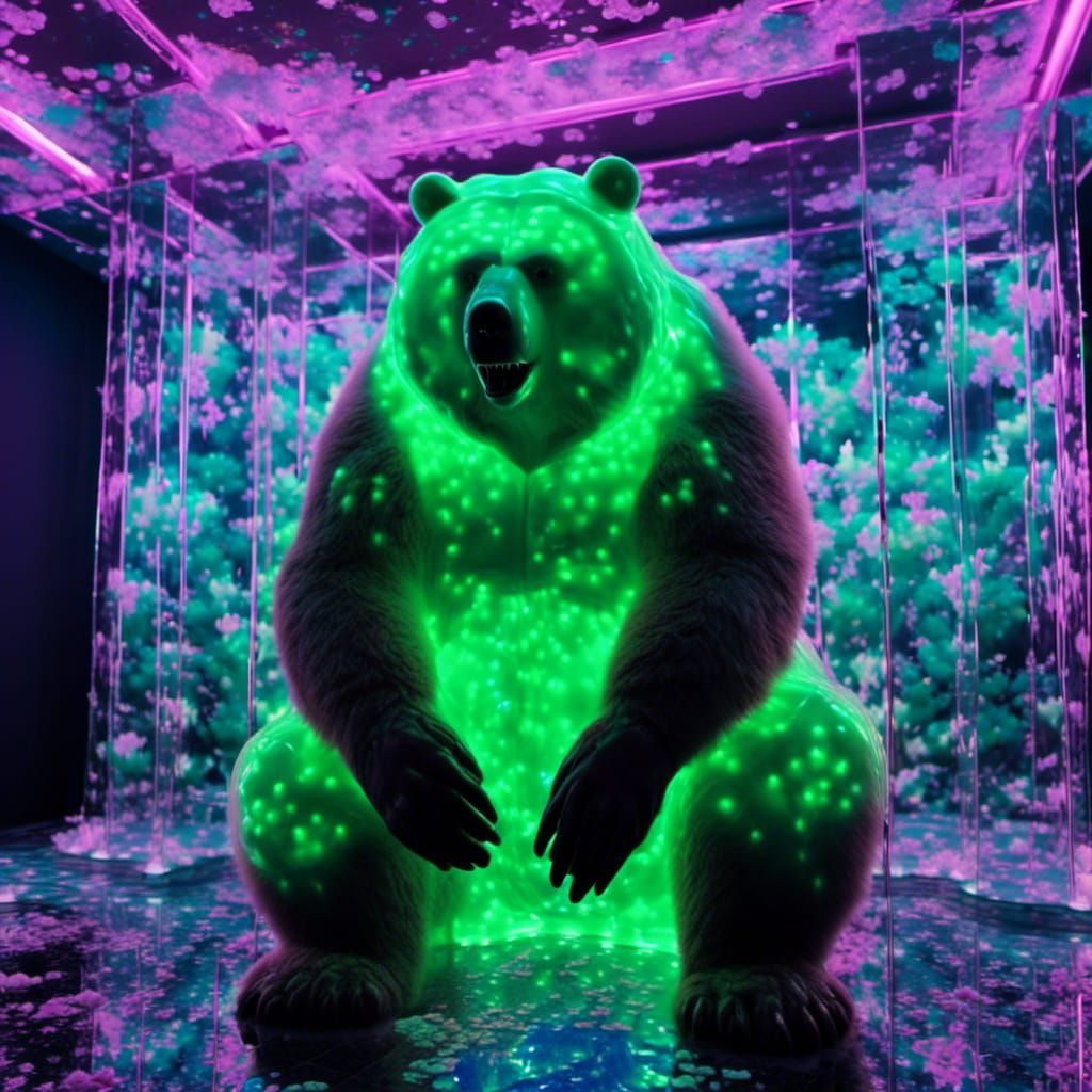 Glowing Bioluminescent Bear in Slime Spring: 3D Projection