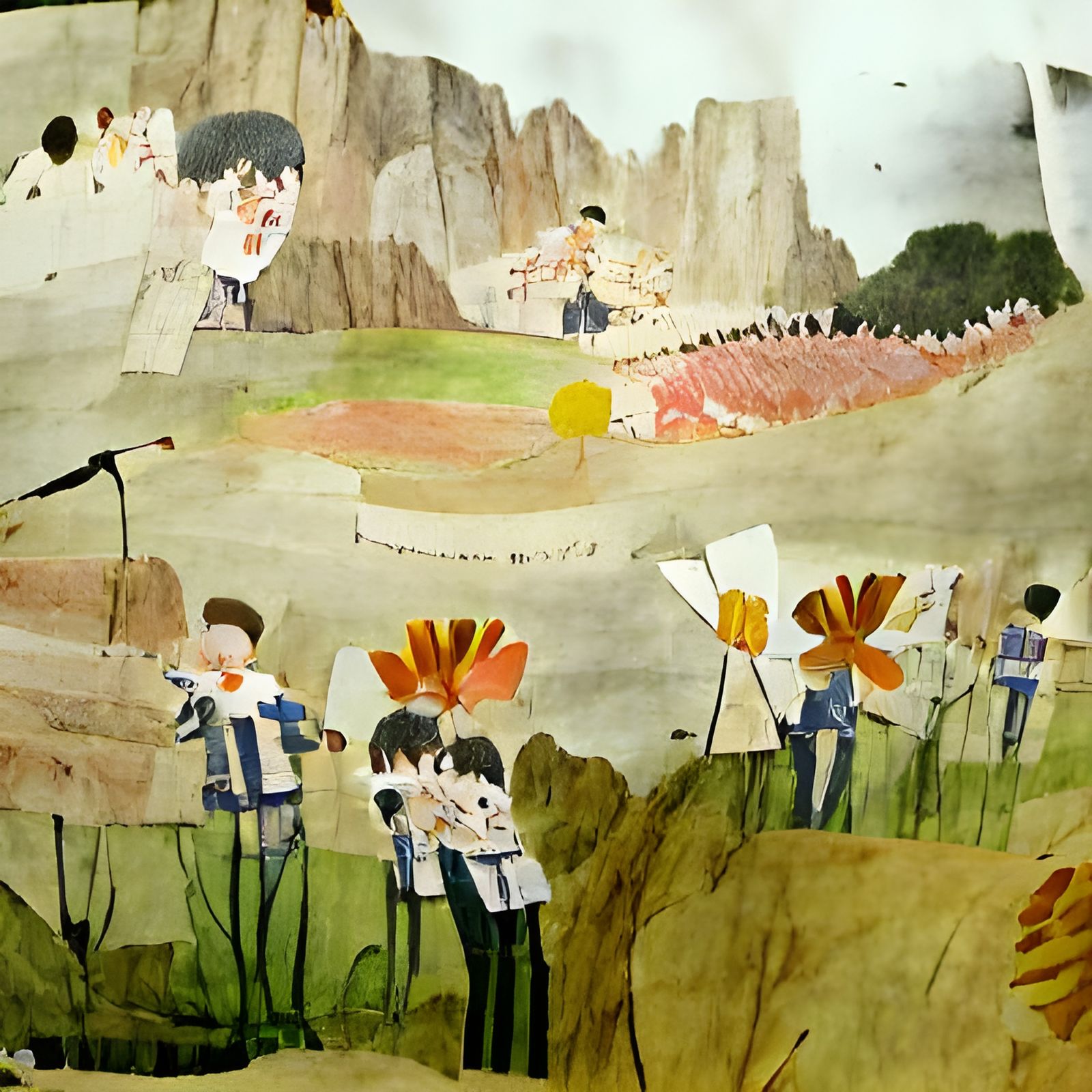 They Might Be Giants Perform in Meadow, Watercolor Collage