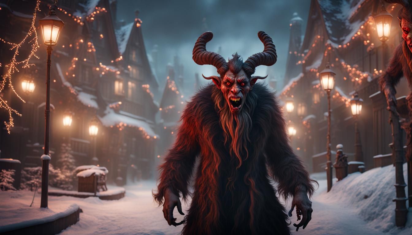 Krampus Scares People: Detailed Matte Painting