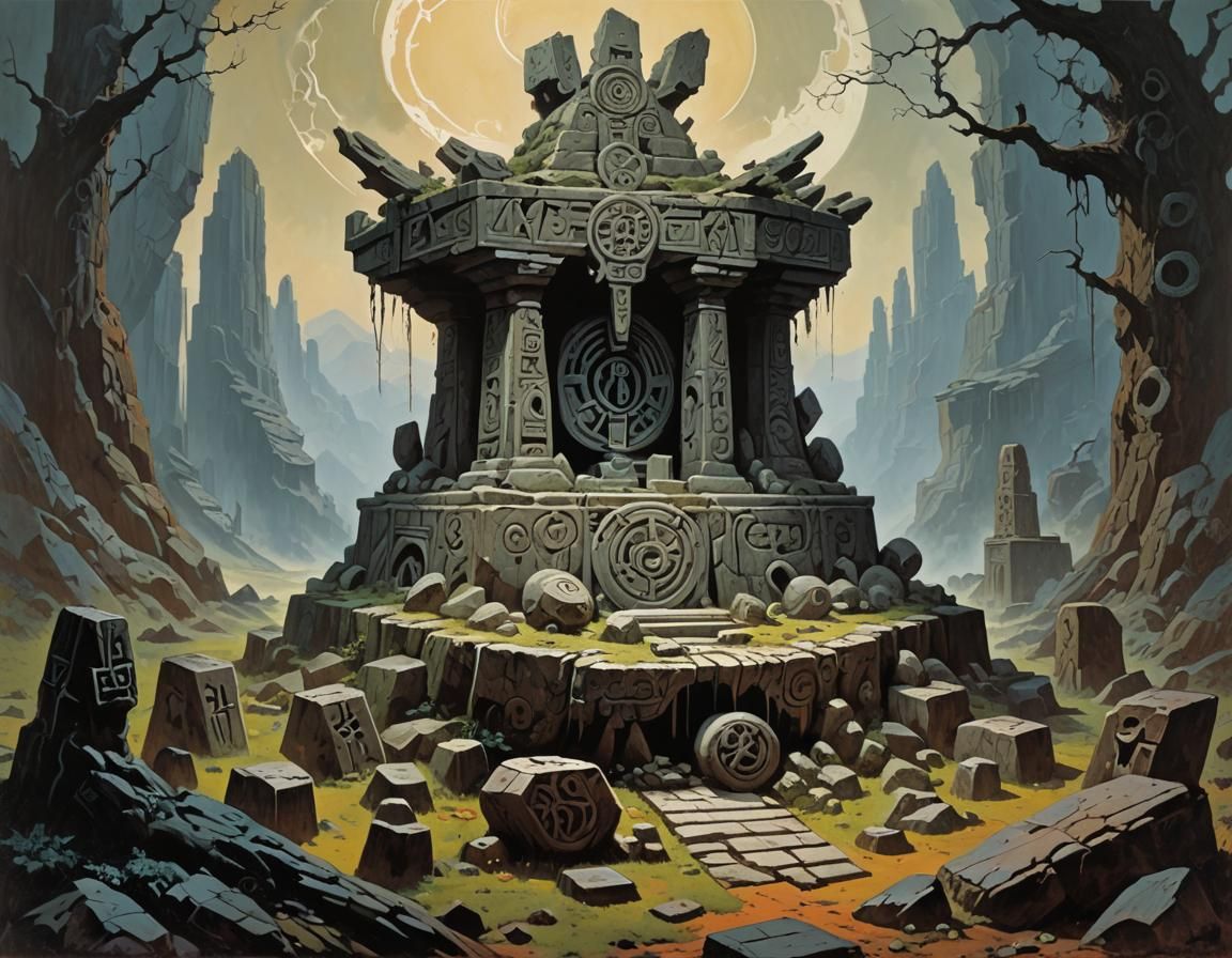 Pagan Altar Landscape in Painterly Fantasy Style