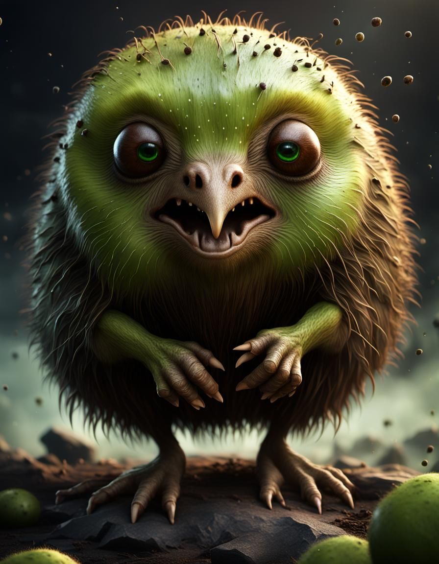 Angry Humanoid Kiwi in Fantastical Landscape