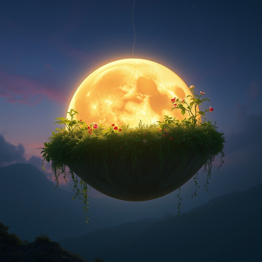 Glowing Moon Forest in Dreamlike Landscape