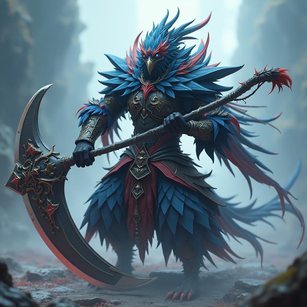 Kenku Fighter with Scythe in 3D Anime Style