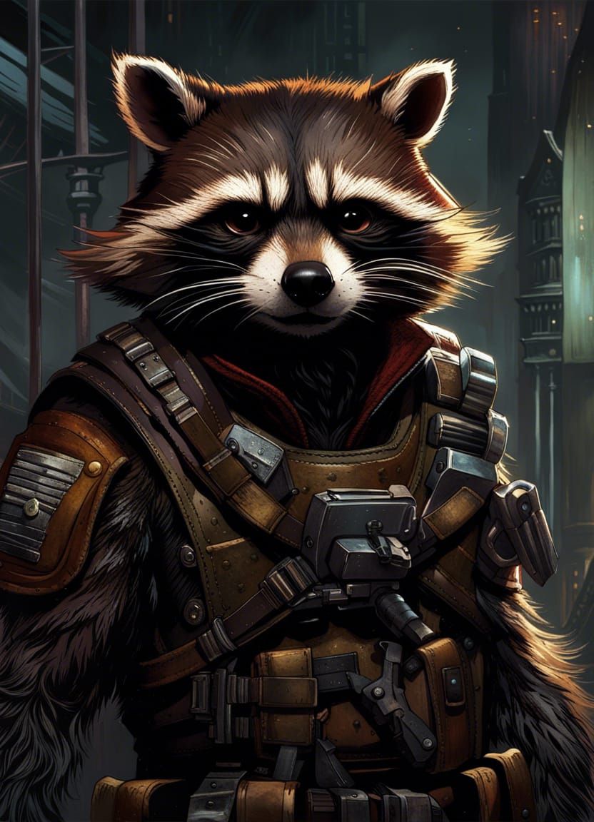 Grotesque Rocket Raccoon in Frostpunk Style