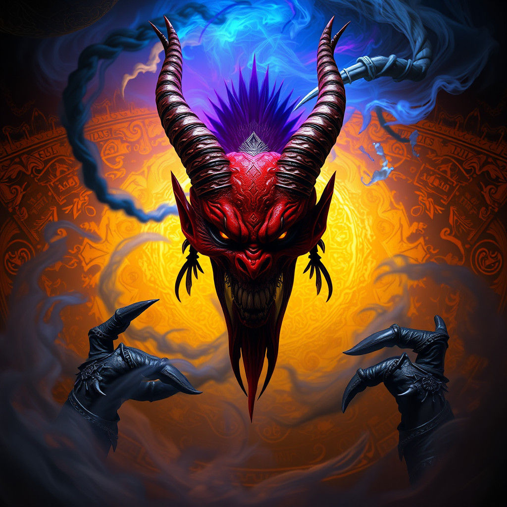 Fearsome Oni in a Swirling Vortex