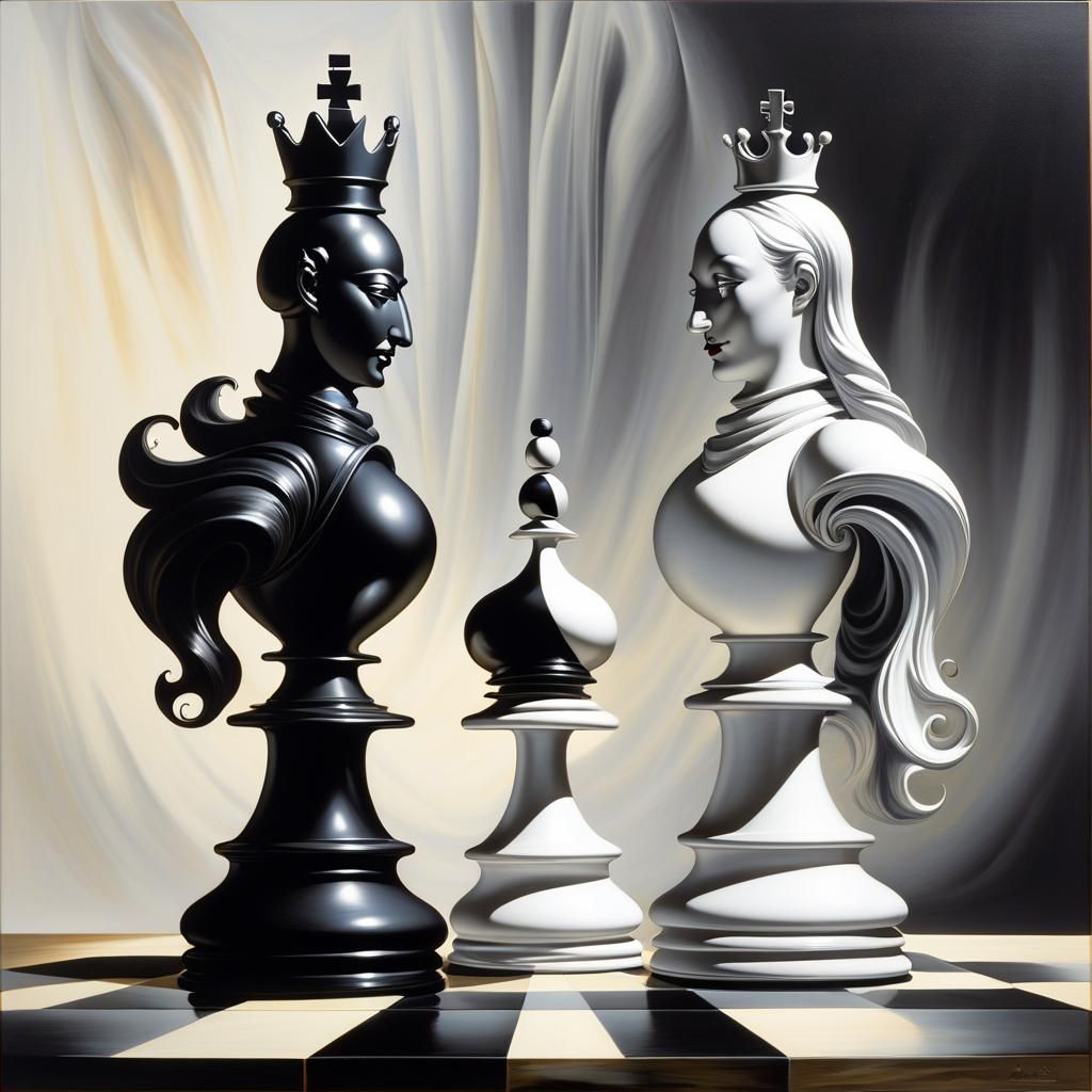 Chess Queens Shake Hands: A Surreal Oil Painting