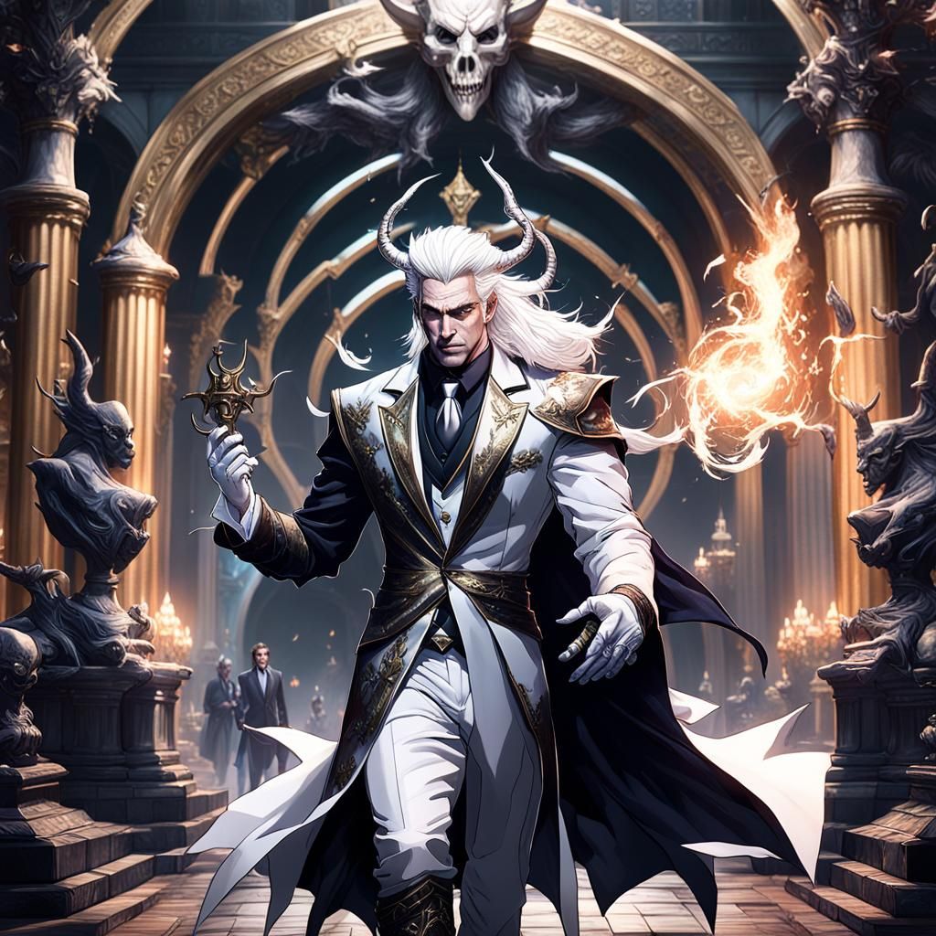 Aristocrat Mage with Demonic Horns, Dark Fantasy Art