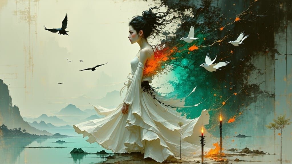 Surreal Digital Goddess Unveils Multiverse in Crystal Form