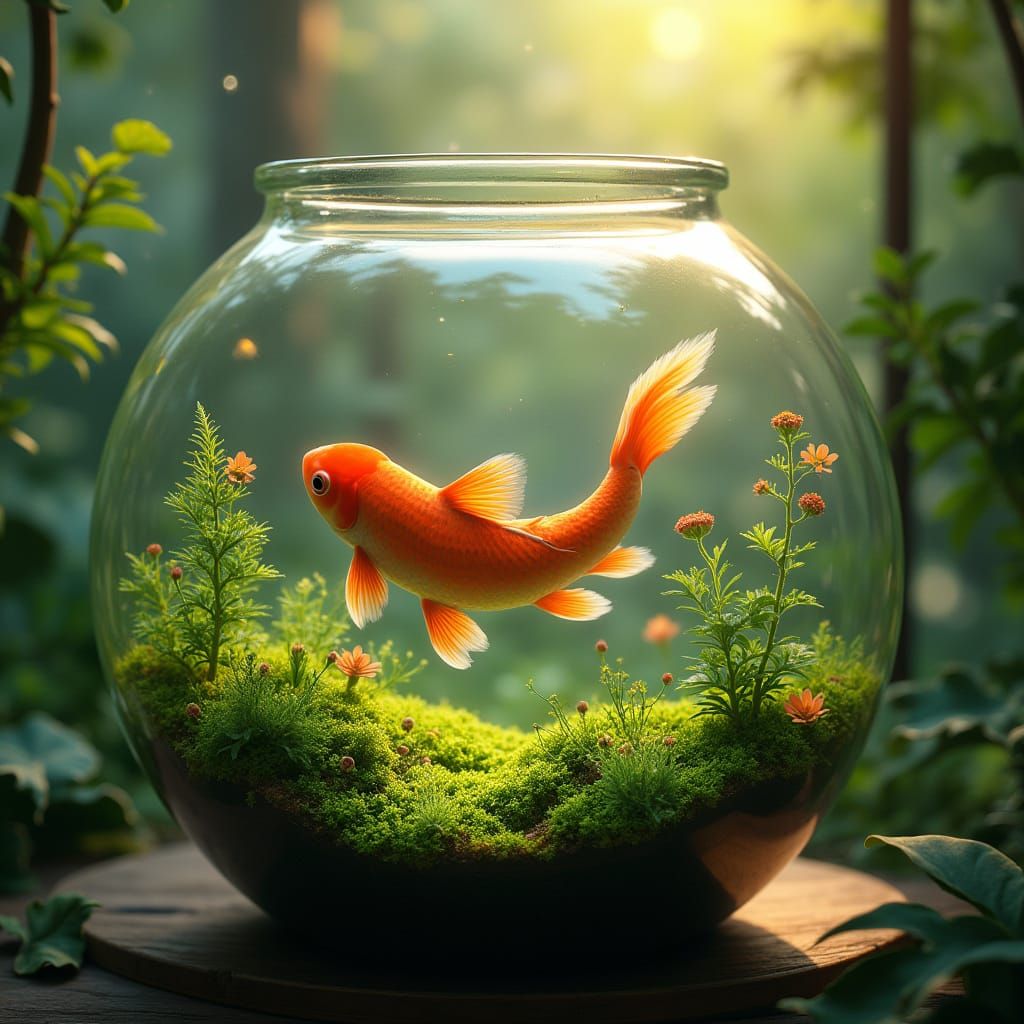 Tranquil Terrarium Scene in Vibrant Realism