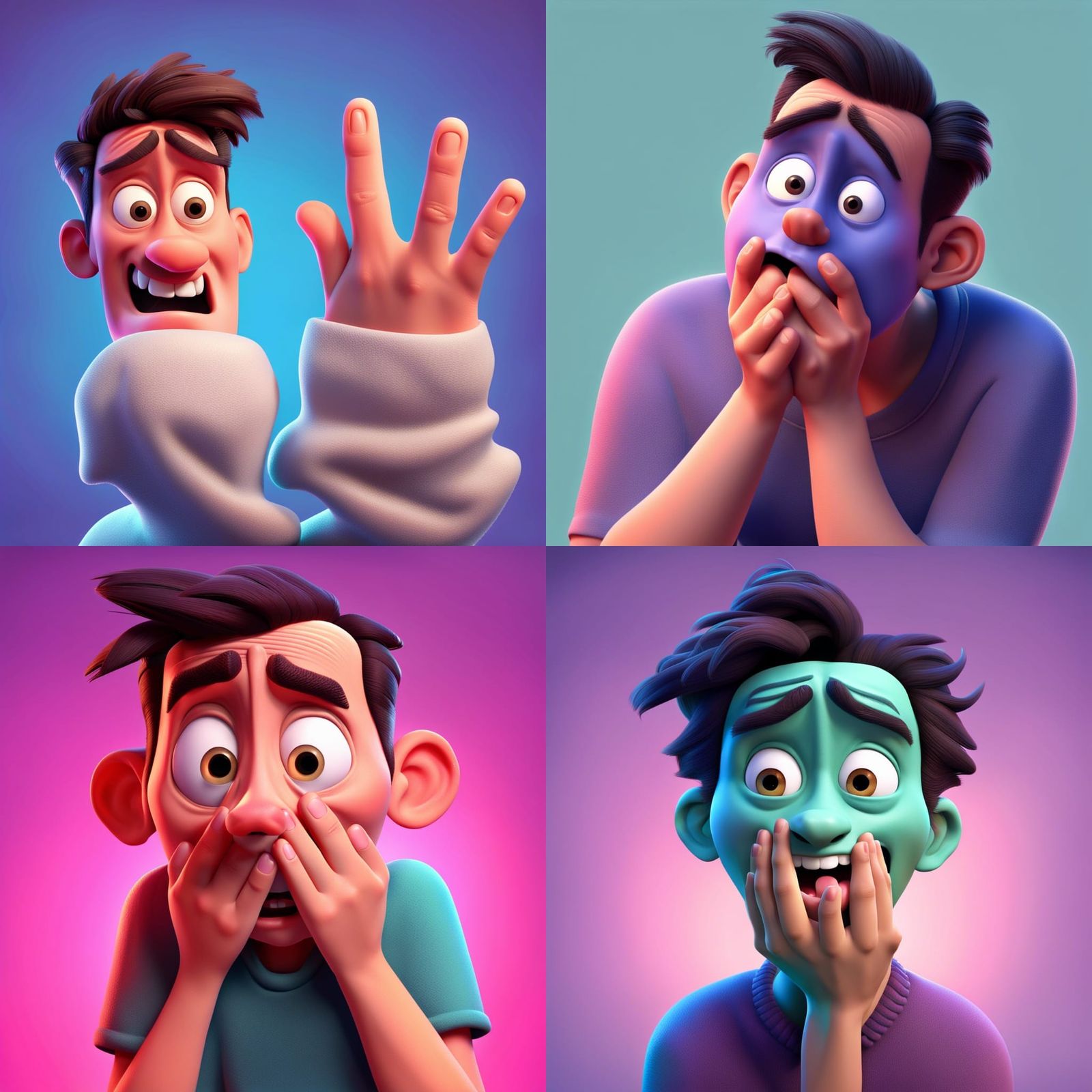 Comically Embarrassed Person in 3D Digital Art