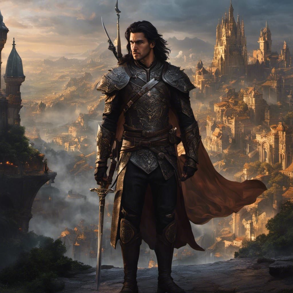 Handsome Elf Rogue in Medieval City, Fantasy Art