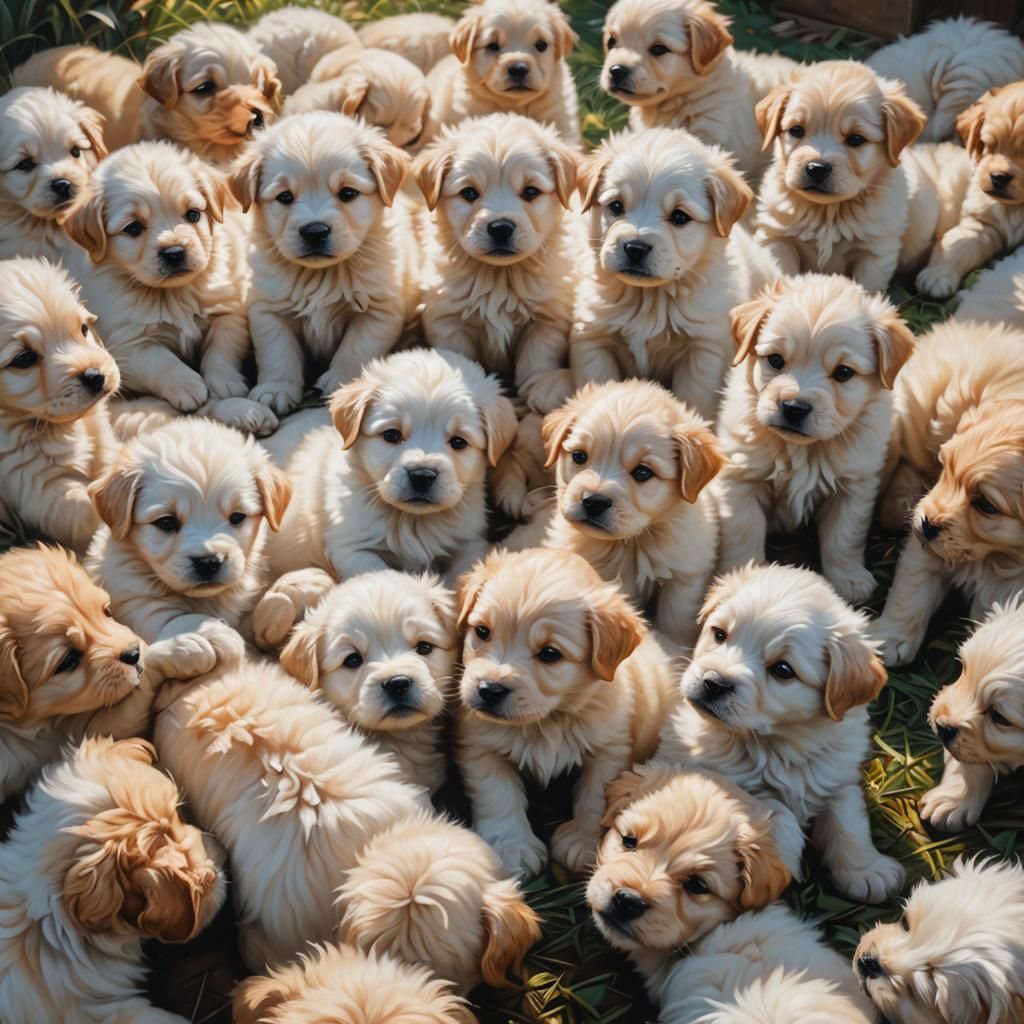 Fluffy Puppies Playing in Pastel Fantasy Style