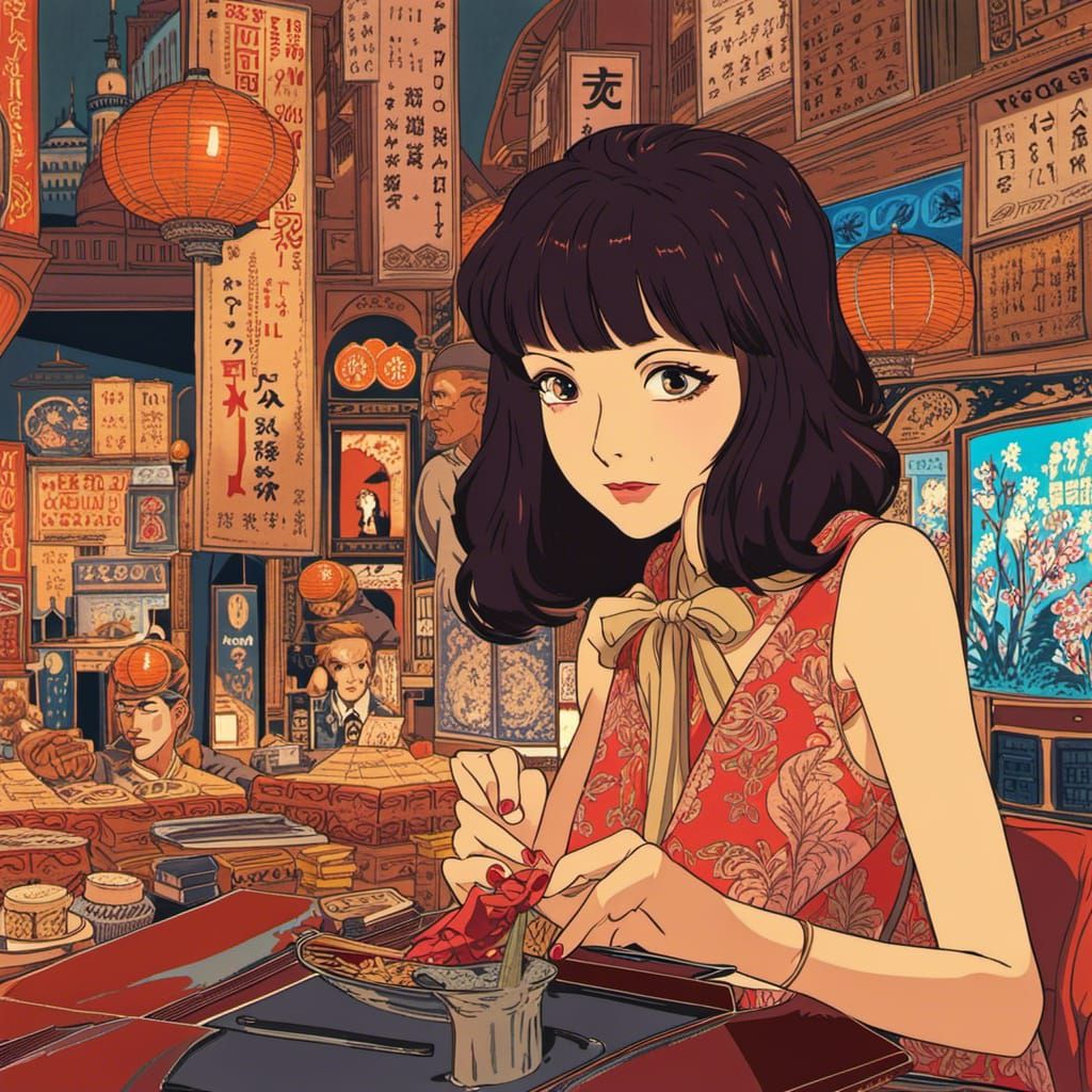 a beautiful woman in Satoshi Kon style