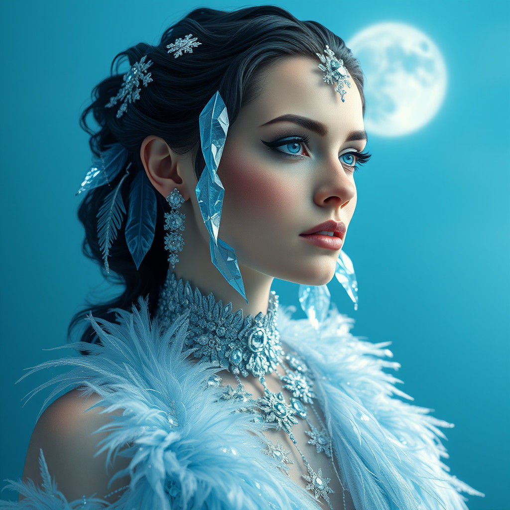 Icy Bejeweled Woman in Art Nouveau Style