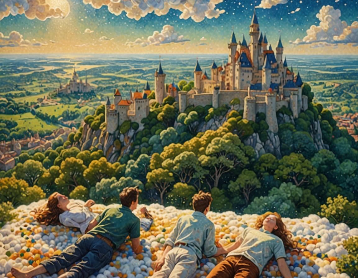 Pointillist Cloud Gazers in Autumnal Sunlight