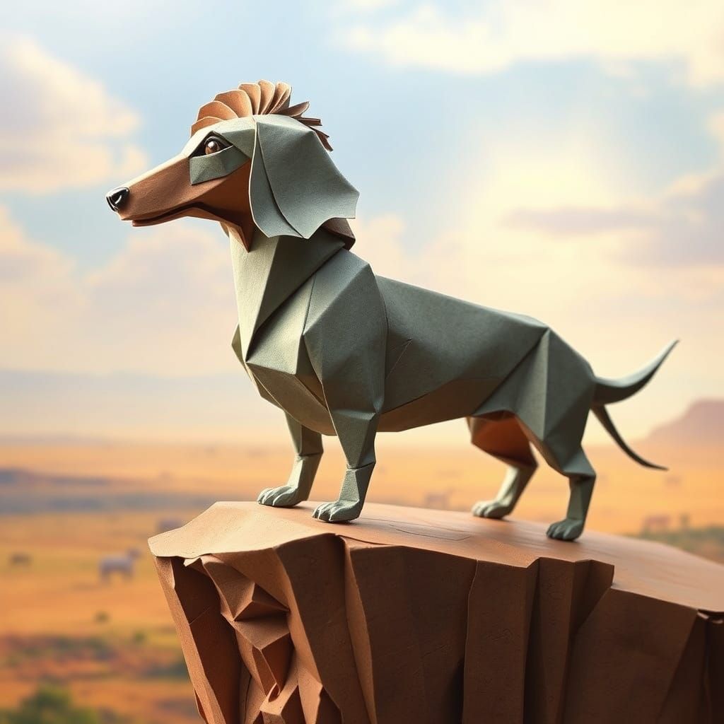 Dachshund Origami Sculpture on Savanna Cliff