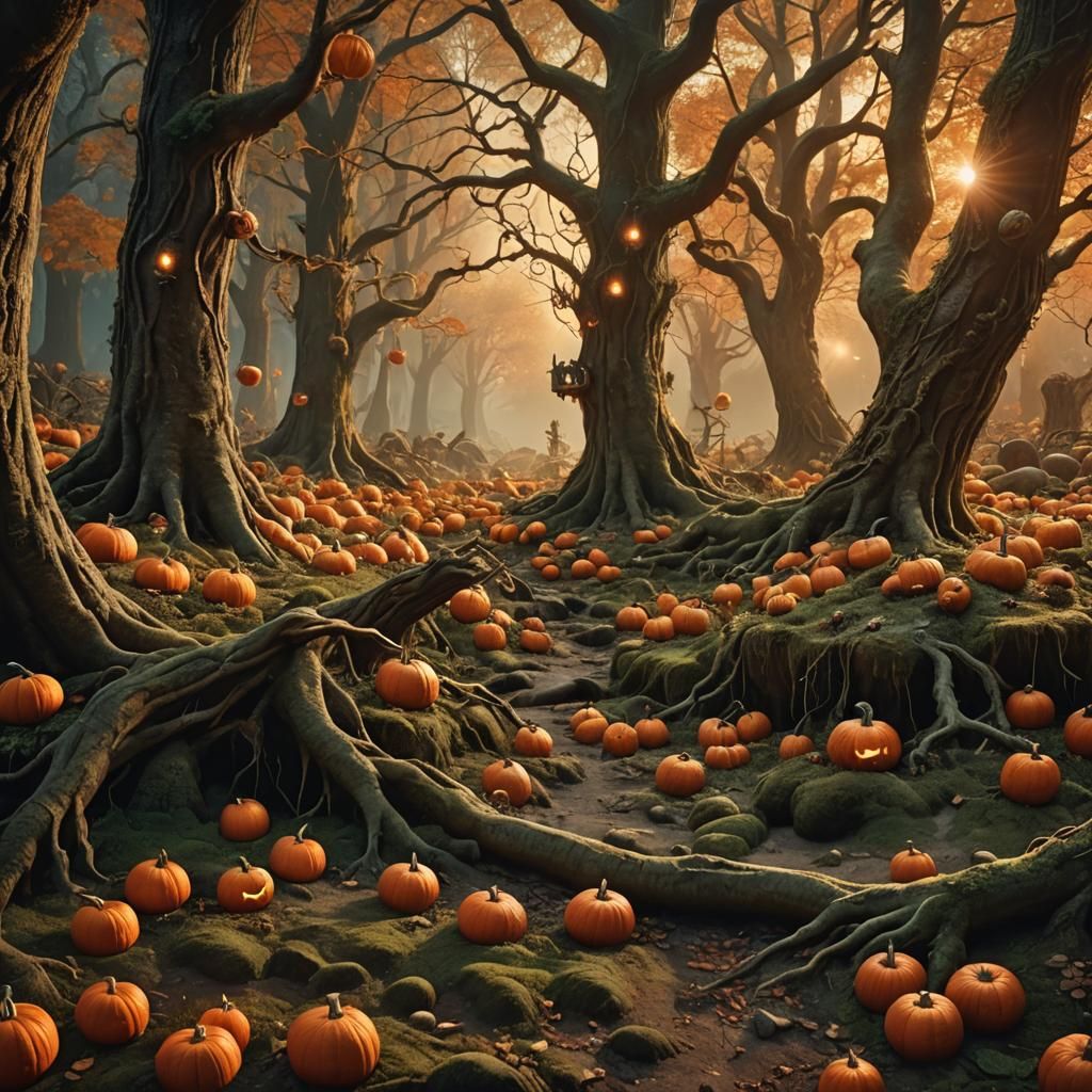 Hobbit Pumpkins in a Magical Forest