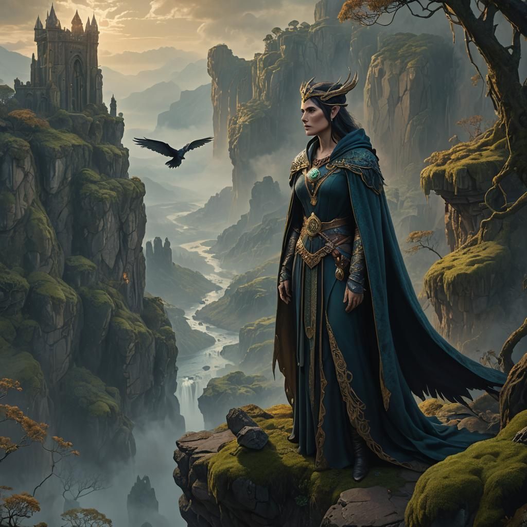 Morrigan on Ancient Cliff: Fantasy Matte Painting