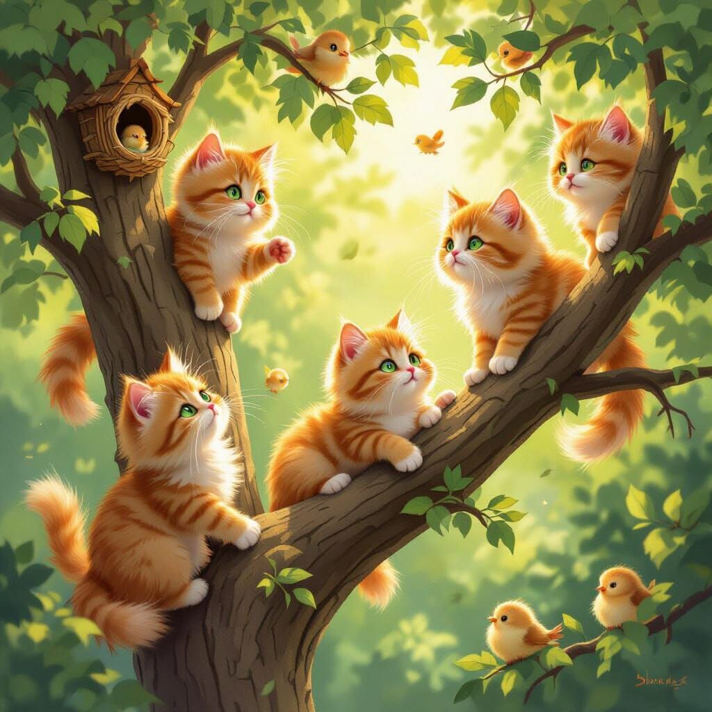 Ginger Cats Climb Trees for Bird Nests