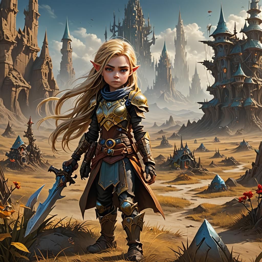 Gnome Assassin on Windswept Plain in Fantasy Style
