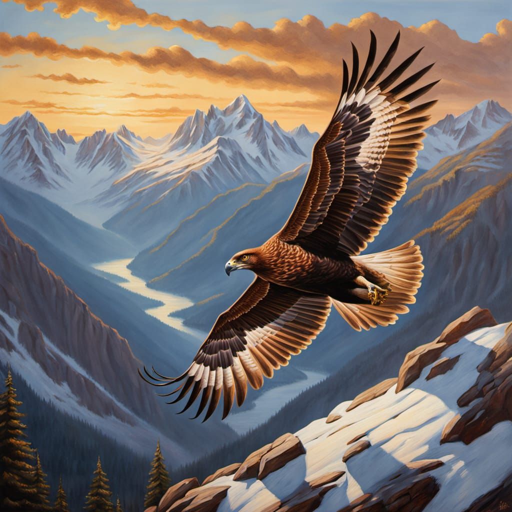 Golden Hour Mountain Landscape as Oil Painting