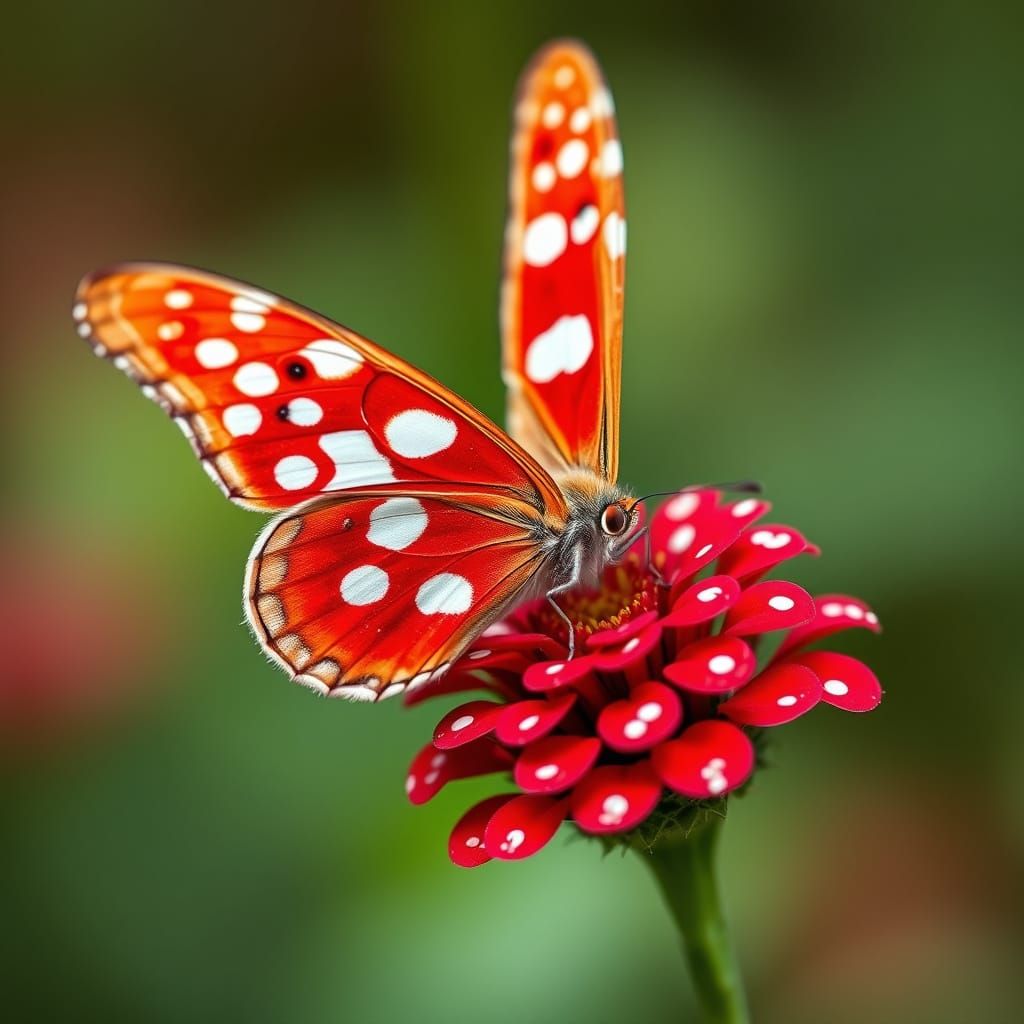 Polka Dot Butterfly on Matching Flower