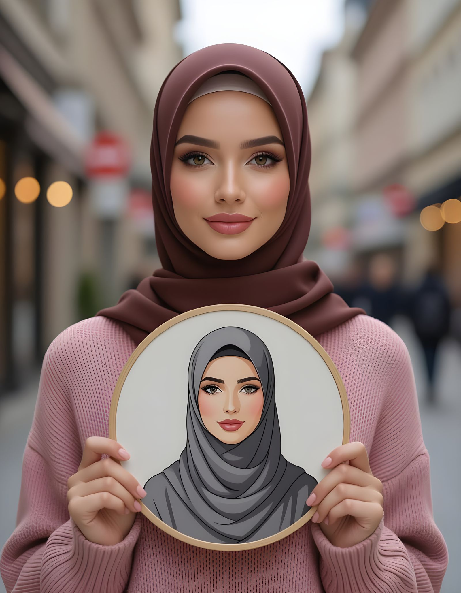 Beautiful Hijabi Woman in Cityscape: Photorealism