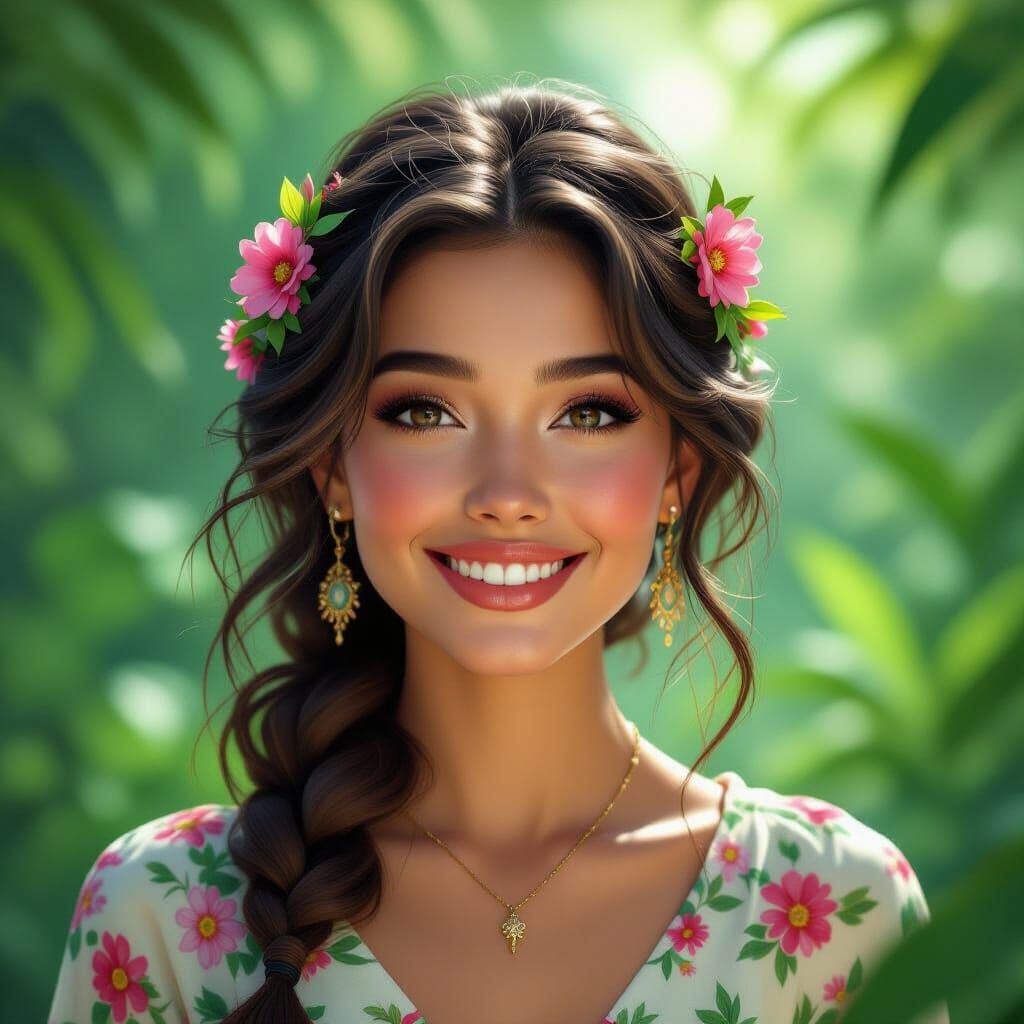 Floral Woman Portrait in Fantasy Art Style