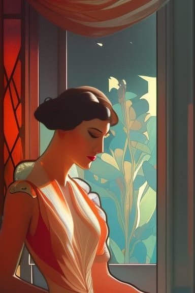 Art Deco Woman by Open Window, Dynamic Lighting