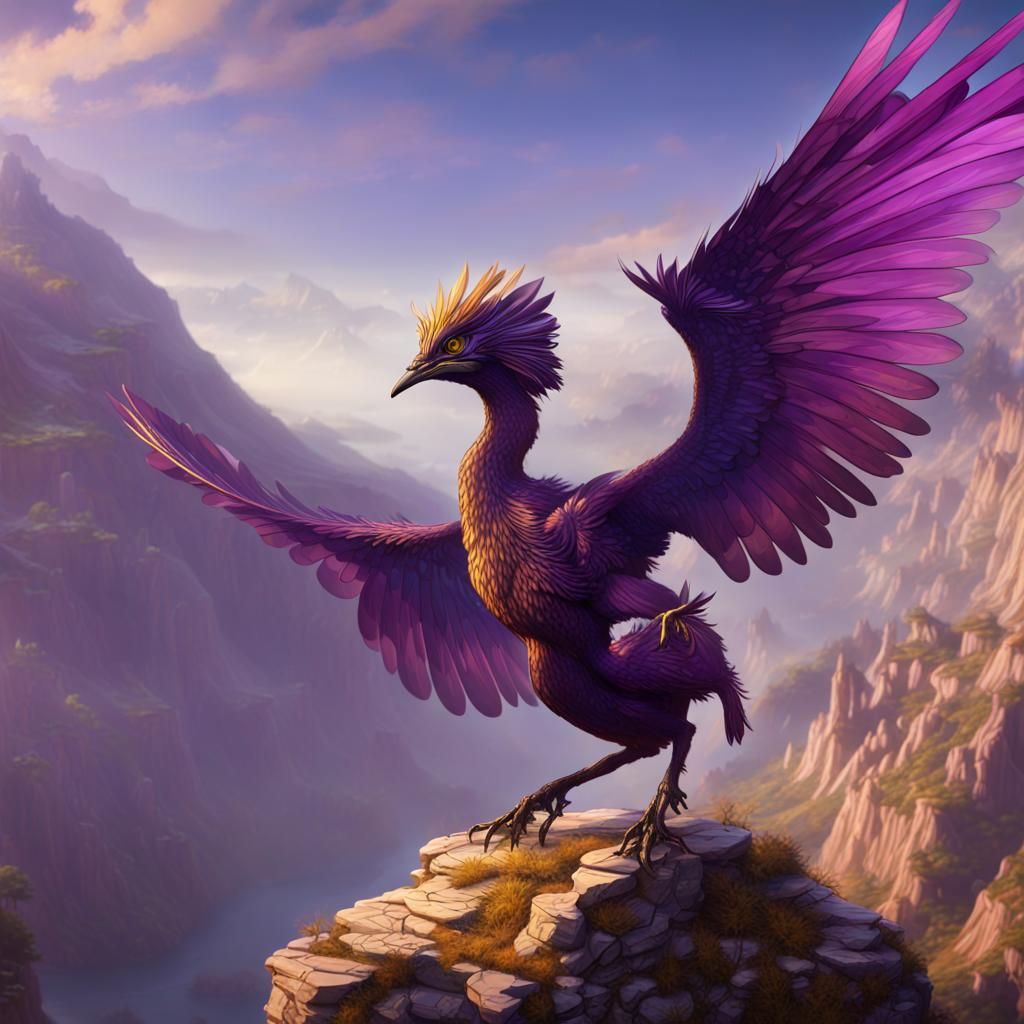 Archaeopteryx Over Dark Fantasy Landscape