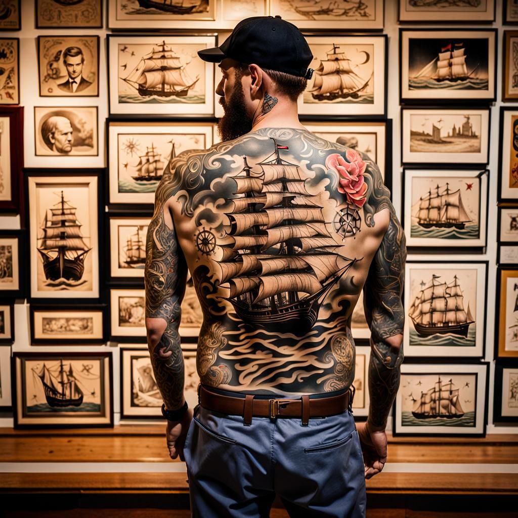 Man with Sailor Jerry Tattoo in Gallery