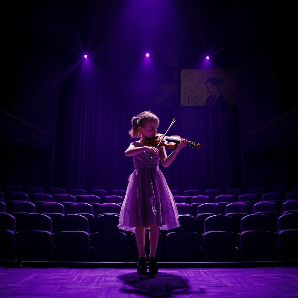 Girl Playing Violin in Cubist Style