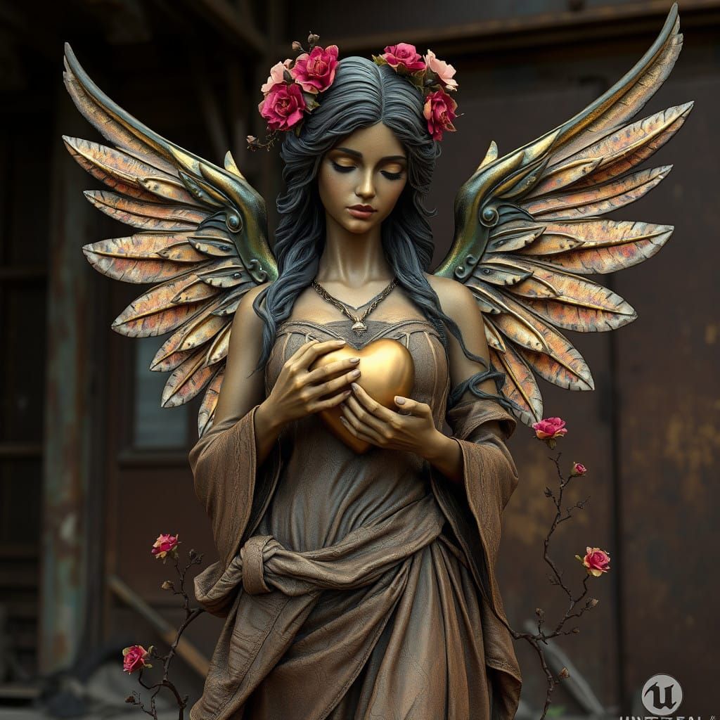 Ethereal Fantasy Female Figure Amidst Industrial Decay