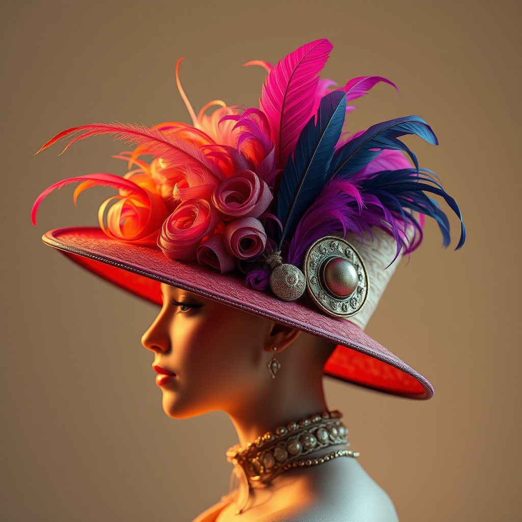 Ornate Feathered Hat in Digital Art Style