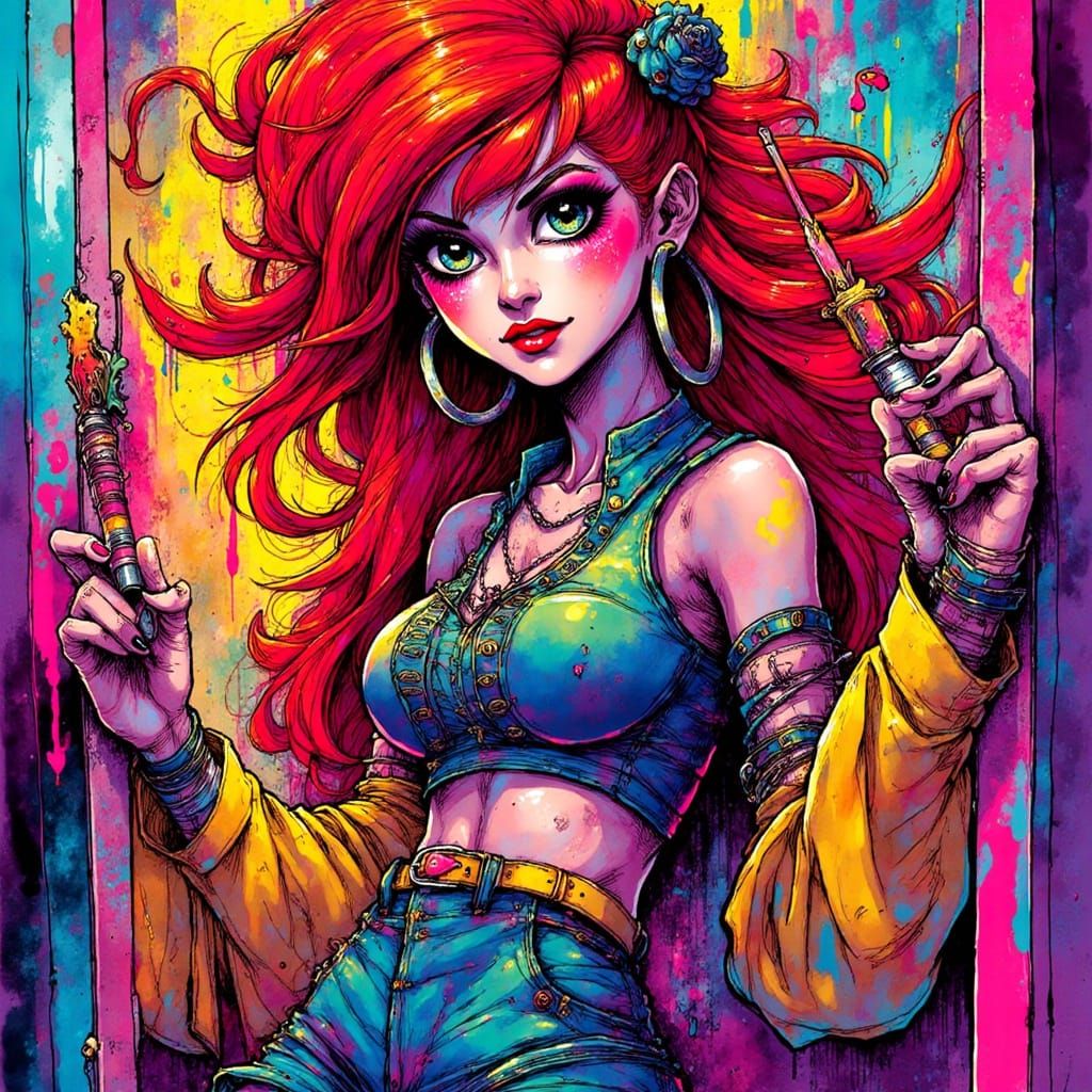 Bold Woman with Ink Markers in 80s Neon Setting