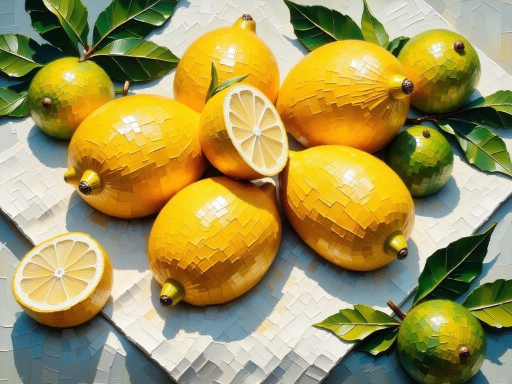 Lemon and Lime Still Life as Impressionist Oil Painting
