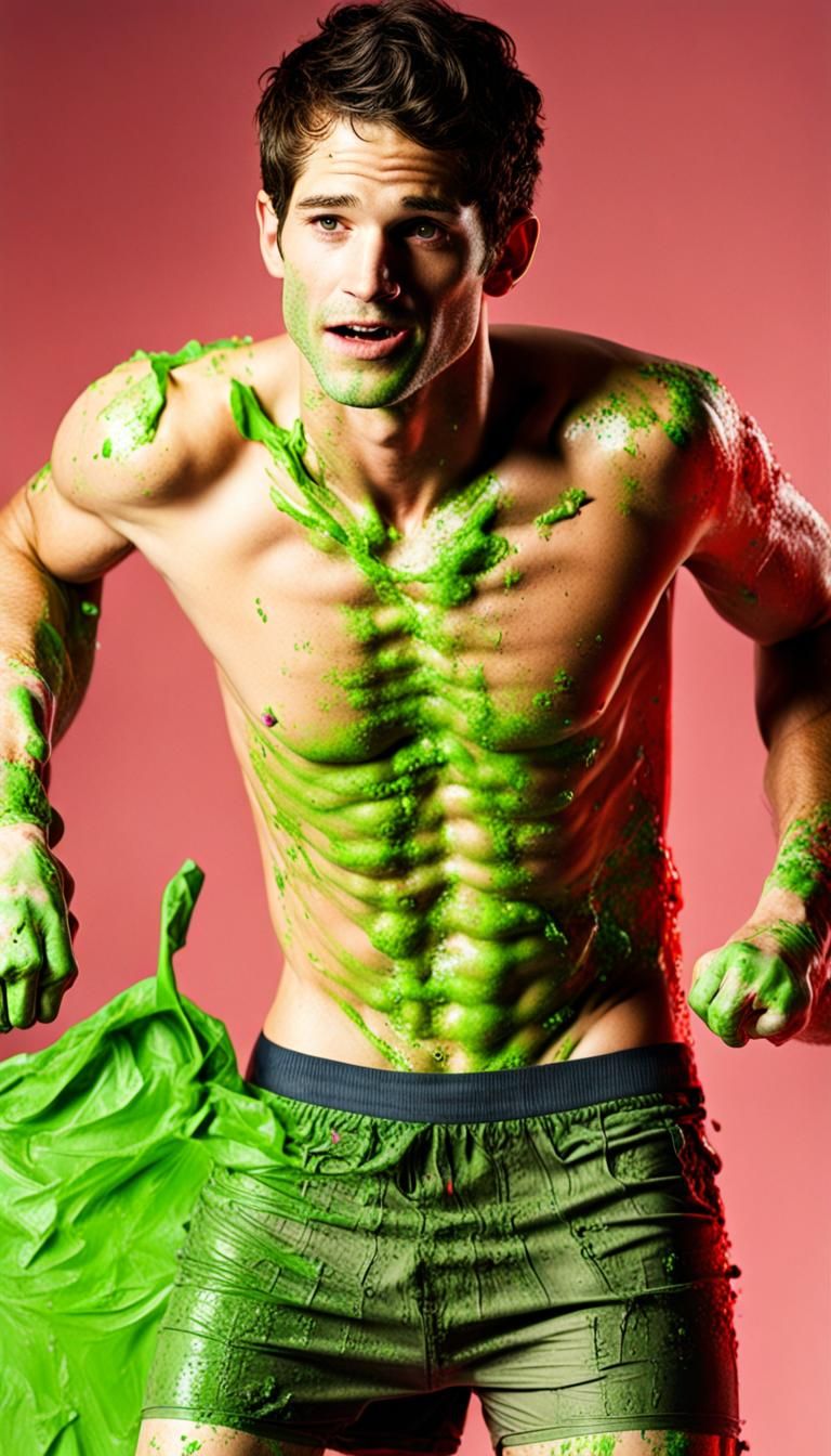 Man Covered in Gunge: A Playful, Messy Scene