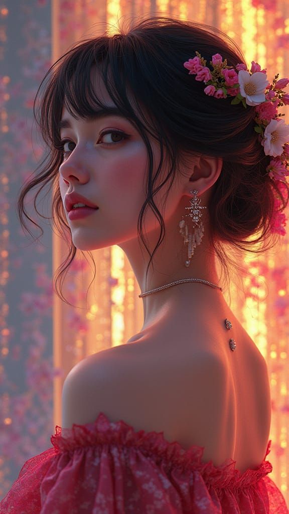 Elegant Woman Portrait in Polychromatic Lighting