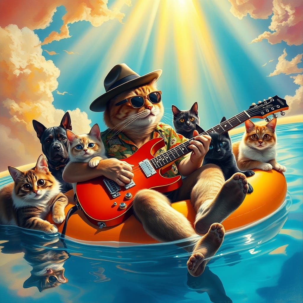 Sleek Tomcat Rocks Out by the Pool with Feline Friends and B...