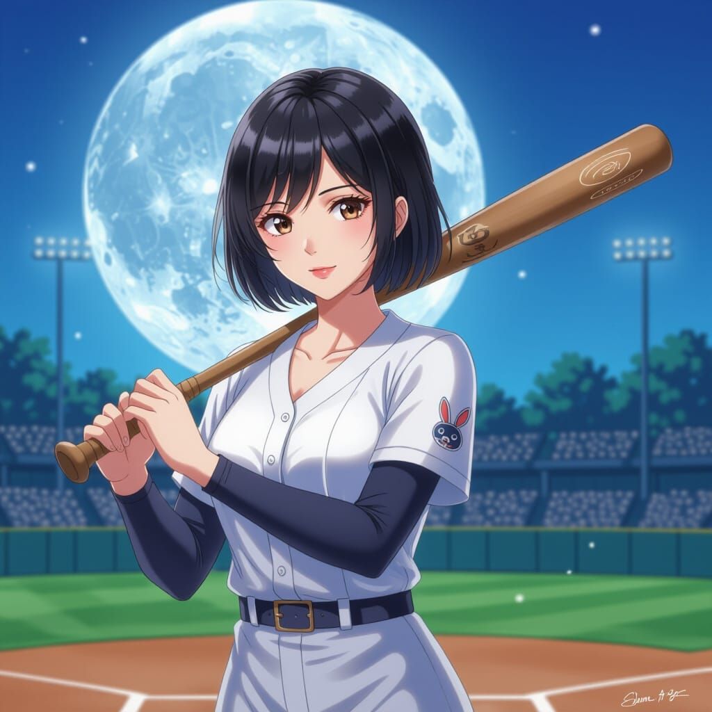 Princess Moon Rabbit Plays Baseball in Anime Style