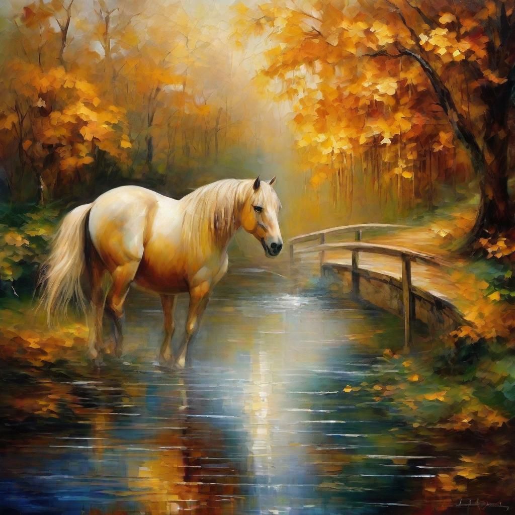 Horse on Bridge as Baroque Oil Painting