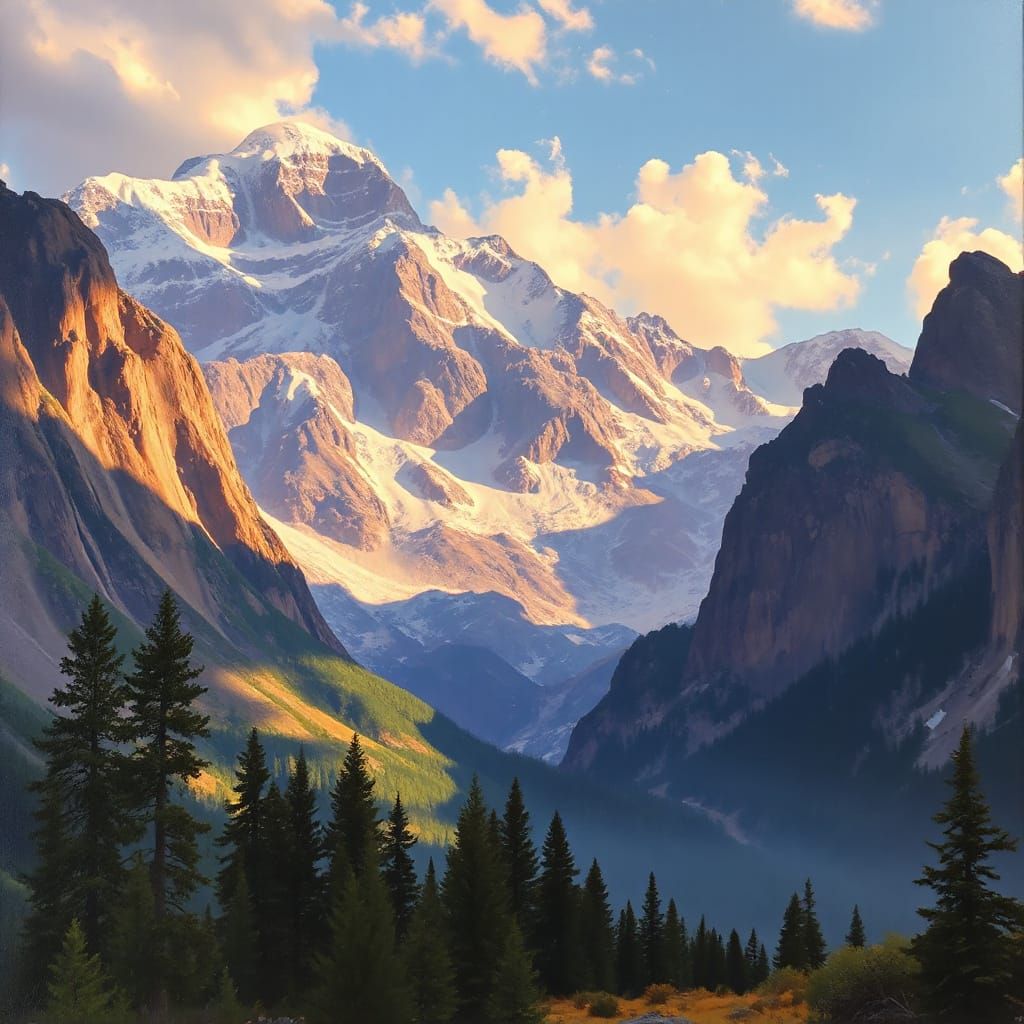 Majestic Mountain Landscape in Luminist Style