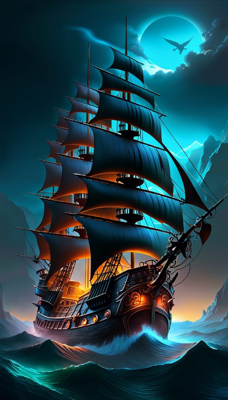 Surreal Ghost Ship in Psychedelic Style