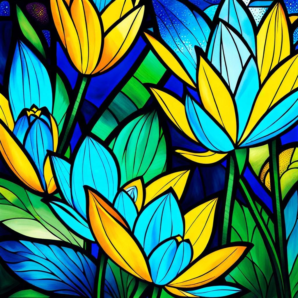 Blue Lotus Flower Double Exposure Portrait in Mixed Media