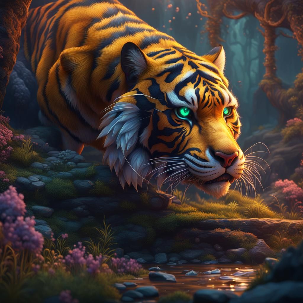 Fantastical Detailed Tiger Concept Art in Deep Color