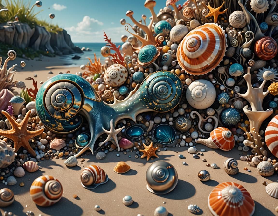 Surreal Shore Landscape with Sci-Fi Elements