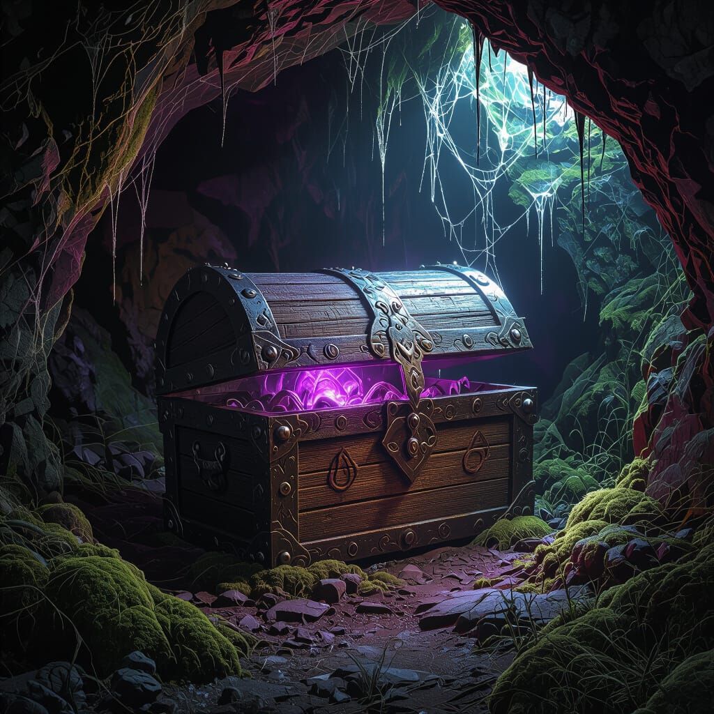 Mysterious Treasure Chest in Ancient Forest Cave