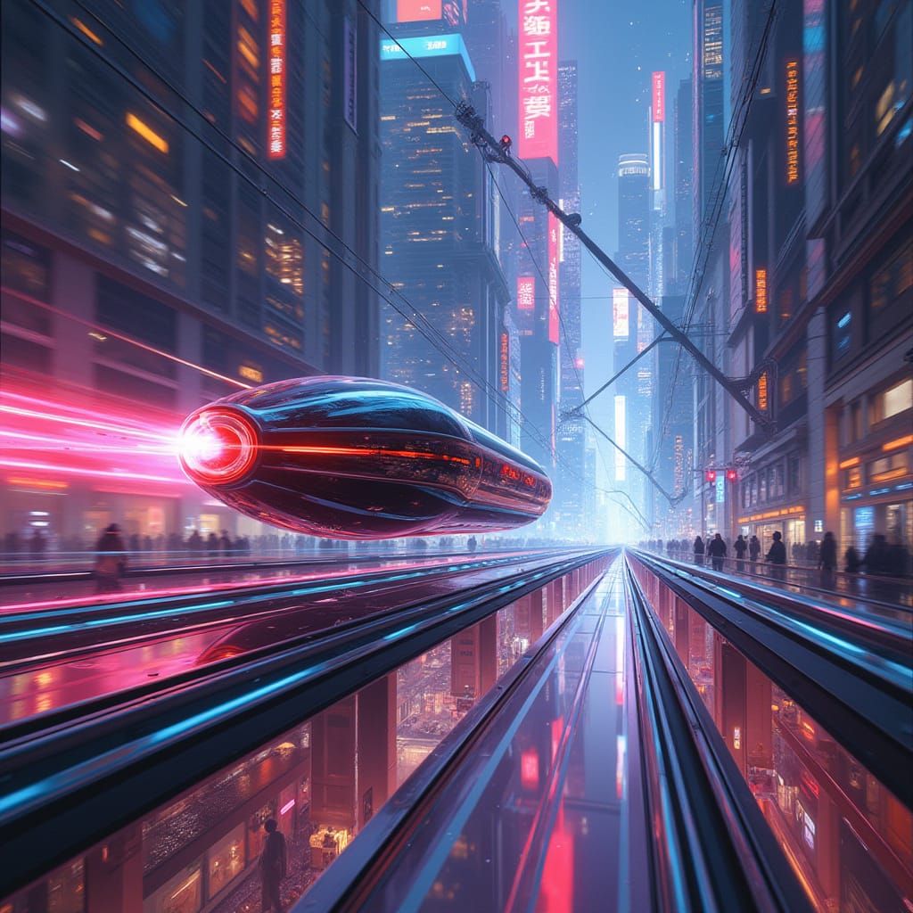 Futuristic Cityscape with Neon Transportation Tubes